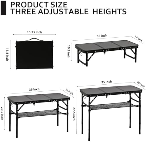 YihuiKo Folding Picnic Table with Storage Net, Foldable Camping Table