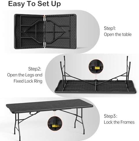 VSOAEIL 6 Foot Folding Table, 6 FT Foldable Plastic Table Heavy Duty HDPE
