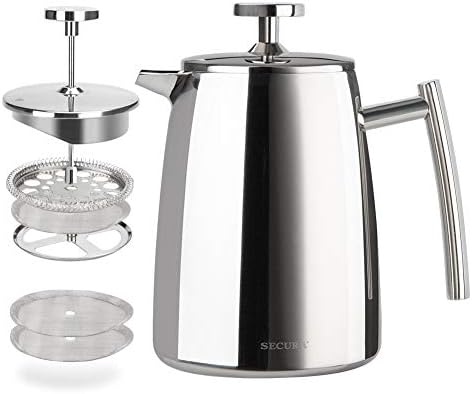 Secura French Press Coffee Maker, 17-Ounce, 304 Stainless Steel Insulated Coffee Press with Extra Screen