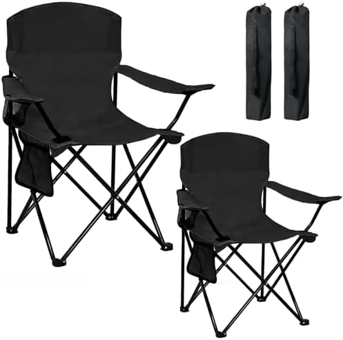 Camping Chair 2 Pack Portable Folding Chair, Supports 300lbs, Lightweight Stable Outdoor Chair for Camping Hiking Fishing Beach Travel Picnic, Compact Collapsible Camping Seat, Classic Black