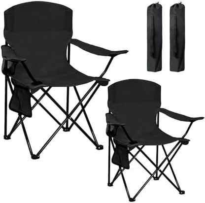 Camping Chair 2 Pack Portable Folding Chair, Supports 300lbs, Lightweight Stable Outdoor Chair for Camping Hiking Fishing Beach Travel Picnic, Compact Collapsible Camping Seat, Classic Black