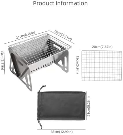 WINB Portable Folding BBQ Grill with Carry Bag for 1-2 People - Mini Charcoal Grill for Camping, Compact Stainless Steel Fire Pit, Outdoor Grill for Backyard, Hiking & Picnic (8.2X5.5 IN)