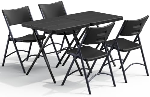 2 Pack Folding Table and 4 Pack Folding Chair, No Assembly Portable Folding Table and Chairs Set, Heavy Duty Event Foldable Table and Chair for Outdoor, Camping, Picnic, Indoor(Black)