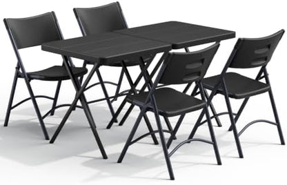 2 Pack Folding Table and 4 Pack Folding Chair, No Assembly Portable Folding Table and Chairs Set, Heavy Duty Event Foldable Table and Chair for Outdoor, Camping, Picnic, Indoor(Black)