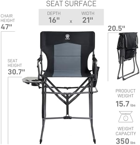 EVER ADVANCED Portable 30.7" Seat Height Tall Camping Directors Chair
