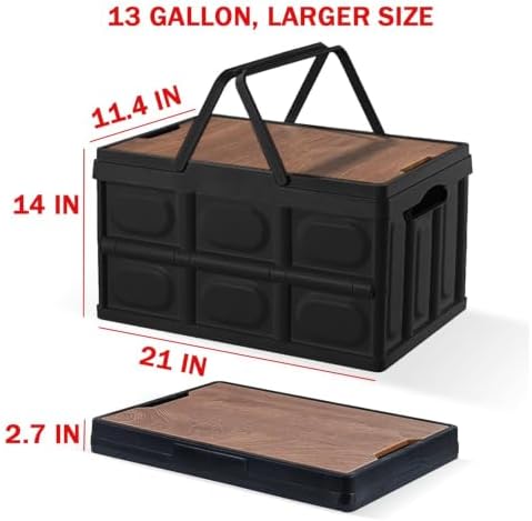 Collapsible Storage Bins Box with Lids and Handle, 13 Gallon 50L Portable Plastic Storage Crate Containers Totes, Instacrate Stackable Foldable Camping Basket Supplies for Camp Fishing Car RV, Office