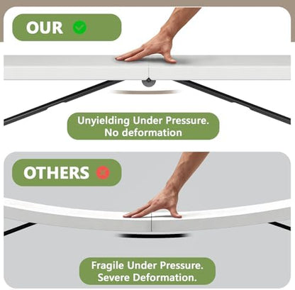 8FT Folding Table, Heavy Duty Plastic Fold-in-Half Utility Table with Handle, Portable Camping Picnic Table with Steel Legs for Indoor Outdoor Party, Dining, White