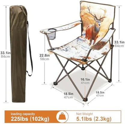 Northroad 2Pack Folding Camping Chairs Portable Animal Print Collapsible Hunting Chair for Outdoor Travel, Patio, Beach, Fishing - Deer