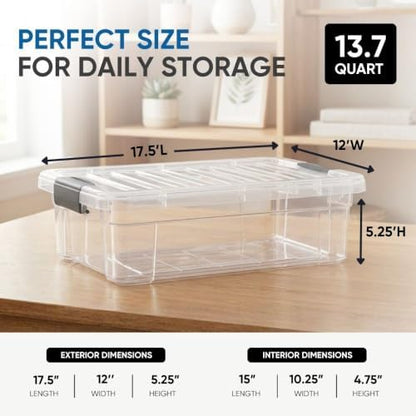 Superio 13.7 Quart Clear Plastic Storage Bin with Lid, Stackable Organizer Box, BPA-Free Storage Container for Home, Garage, School & Office, 1 Pack