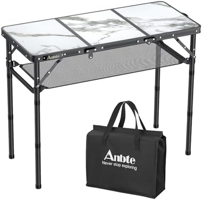 Anbte 3ft Folding Camping Table, 3 Adjustable Height Max 27.5", White