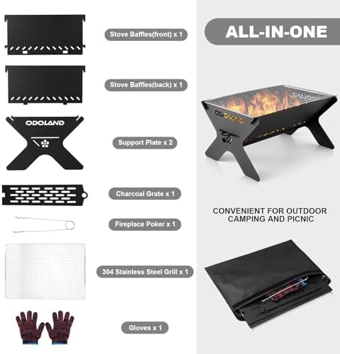 Odoland Portable Folding Charcoal Grills for Outdoor Cooking Bonfire BBQ