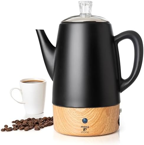 Moss & Stone 10 Cup Black Electric Percolator Coffee Pot, Stainless Steel