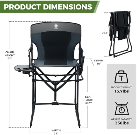 EVER ADVANCED Portable 30.7" Seat Height Tall Camping Directors Chair