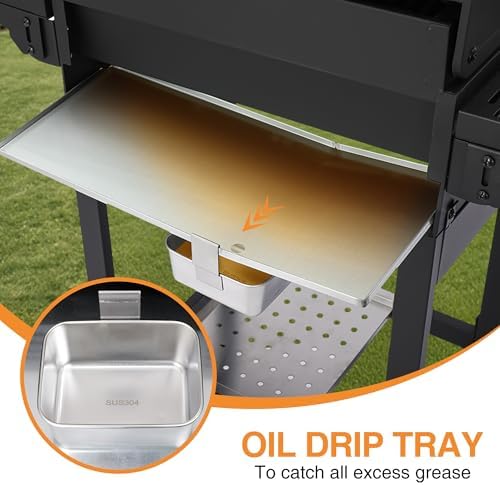 Propane Gas Grill with Folding Side Tables, 3-Burner Gas Grill with Cast Iron Grates and Stainless Steel Griddle Pan, Outdoor BBQ Grill Portable with Wheels 30,000 BTU Output