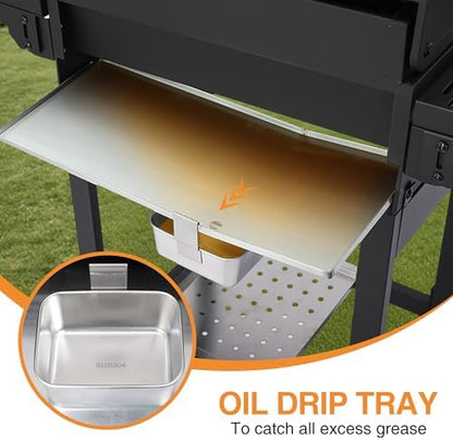 Propane Gas Grill with Folding Side Tables, 3-Burner Gas Grill with Cast Iron Grates and Stainless Steel Griddle Pan, Outdoor BBQ Grill Portable with Wheels 30,000 BTU Output