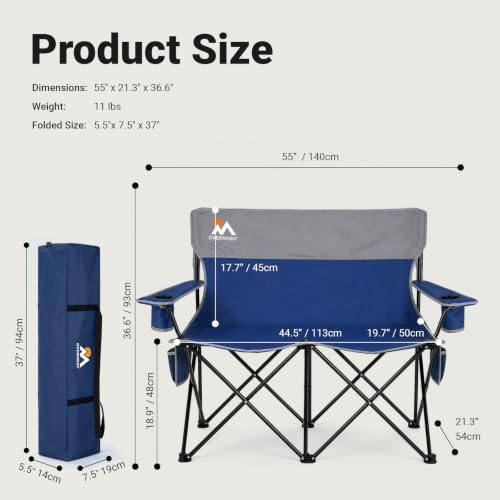 Overmont Double Camping Chair Compact Folding Loveseat with Cup Holders