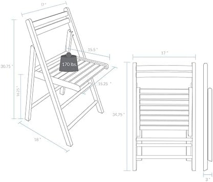 Casual Home Wooden Folding Chairs 2-Pcs Set - Red