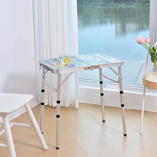 Folding Camping Table 2ft Picnic Table, Blooming Floral with Shoulder Strap