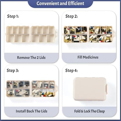 Foldable Portable 7 Day Pill Organizer 2 Times a Day, AM PM Weekly Pill Box
