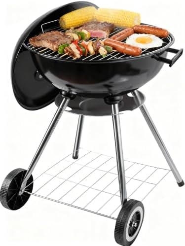 Portable charcoal grill -18 inch water kettle grill with handle, including lid and grill mesh, suitable for backyard, camping, picnicking, and gatherings (large)