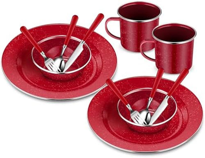 Nuogo 12 Pcs Enamel Camping Tableware Set Dinnerware Kit