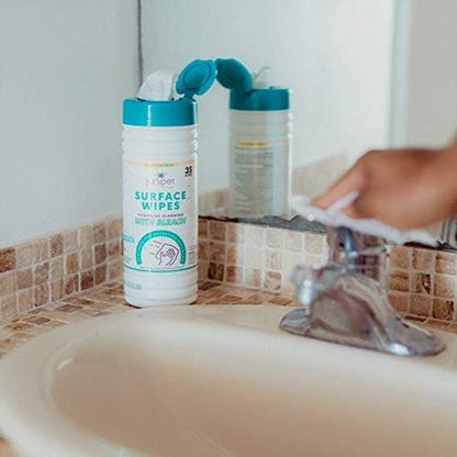 12 Pack Surface Cleaning Wipes with Bleach, All-Purpose Cleaner for Bathroom, Kitchen, Office, 420 Count Canister, 7.5" x 7" Sheet, Fresh Scent, Lint Free & Durable