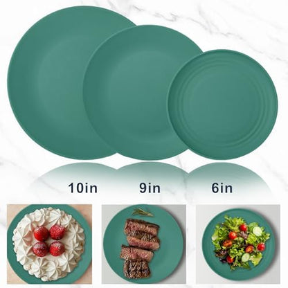 Wrova 40Pack plates and bowls sets for kids - Unbreakable wheat straw dinnerware sets service for 8 - Alternative plastic 40pcs dish sets for kitchen, camping and indoors dinning - (Green)