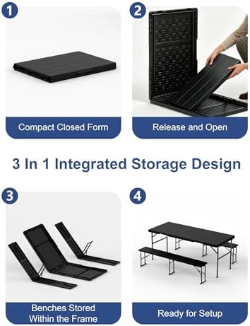 Folding Table with 2 Benches Set for Picnic, Party, Camping, School