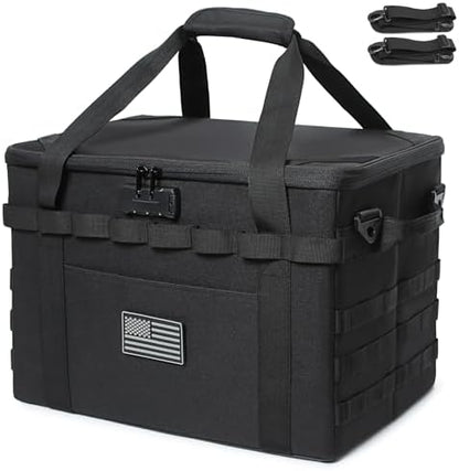Tactical Camping Storage Bag Utility Tote Bag Camp Kitchen & Trunk Organizer with Combination Lock and Shoulder Strap