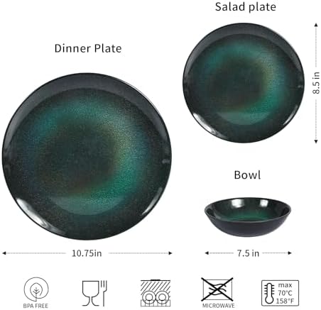 12pcs Plates and Bowls Set, Green Dinner Dishes Set