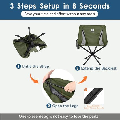 Raynesys Portable Swivel Camping Chair, 8 Seconds Quick Setup Easy Carry
