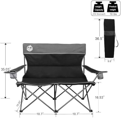 Northroad Outdoor Camping Chair Set of 3,Folding Padded Camp Chair w/1 Sofa,2 Single Chairs,Collapsible Conversation Set for Family Patio, Beach (Black)
