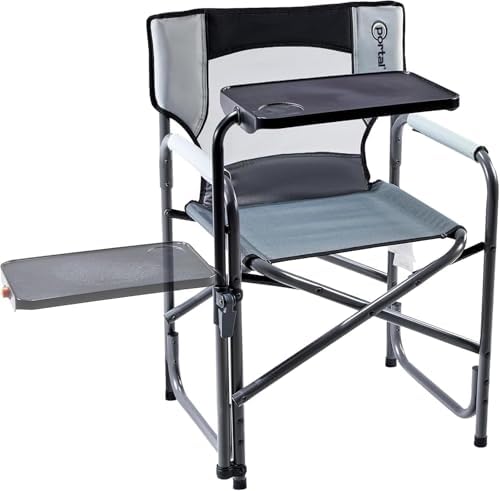 Portal Director Camping Chair with 2-Way Rotating Side Table, 300 lb, Gray