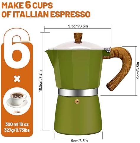 6 Cup Aluminum Espresso Stovetop Moka Pot Express Coffee Maker Percolator Italian Classic Mocha Coffee Machine for Italian and Cuban Cafe Brewing for Home & Camping 300ml 10oz