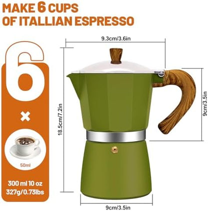 6 Cup Aluminum Espresso Stovetop Moka Pot Express Coffee Maker Percolator Italian Classic Mocha Coffee Machine for Italian and Cuban Cafe Brewing for Home & Camping 300ml 10oz