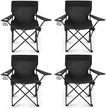 4 Pack Folding Camping Chairs for Adults, Foldable Portable Lawn Chairs with Carry Bag & Cup Holder, Compact Design for Camp,Beach, Picnics,and Fishing Supports 300LBS（Black）