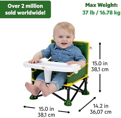 Bright Starts John Deere Pop 'N Sit Portable Booster Chair, Floor Seat, Indoor/Outdoor Use, Compact Fold, Green and Yellow, 6 Mos - 3 Yrs