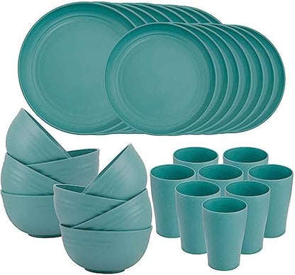 Supernal 32 Pcs Teal Wheat Straw Dinnerware Set For 8 Outdoor Camping