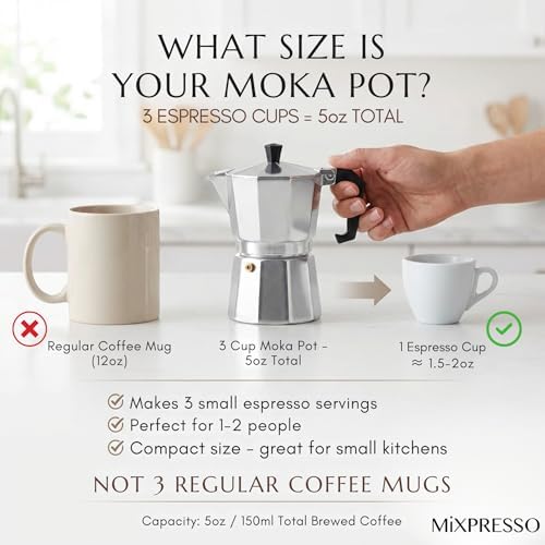 Mixpresso 3 Cup Moka Pot Stovetop Espresso Maker, Italian Cuban Coffee Pot