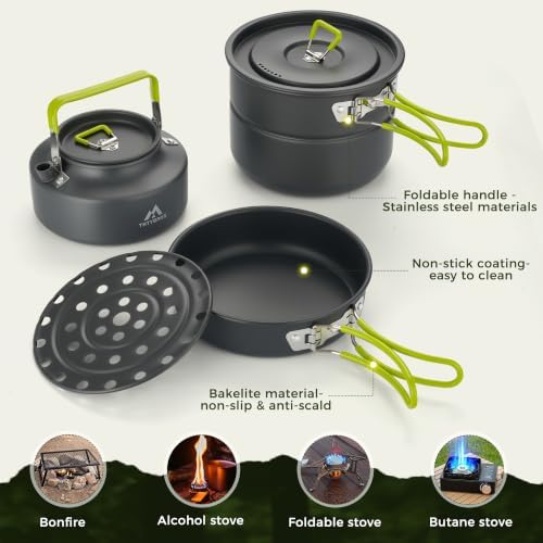 THTYBROS Aluminum Camping Pots Pans Outdoor Steamer 26Pcs Cookware Mess Kit