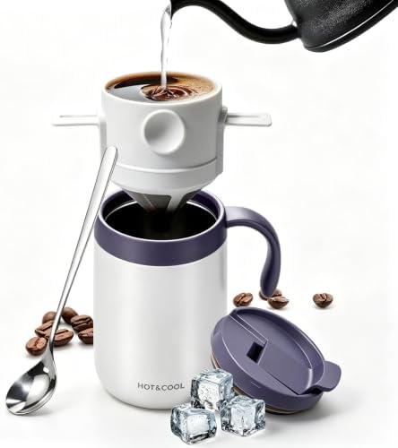 MACIFECI 16oz Pour Over Coffee Maker with Foldable Filter Stirrer Coffee Pot Portable Coffee Maker for Travel Camping Offices Backpacking Outdoor White