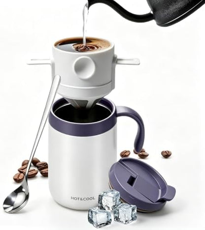 MACIFECI 16oz Pour Over Coffee Maker with Foldable Filter Stirrer Coffee Pot Portable Coffee Maker for Travel Camping Offices Backpacking Outdoor White