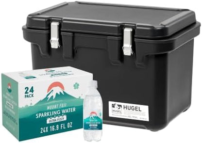 IRIS USA Hugel 44 QT Cooler, Heavy-Duty Hard Ice Chest with Vacuum Insulation, Plus 24-Pack IRIS Sparkling Water from Mount Fuji, Strong Carbonation Bundle