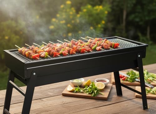 Portable Folding Charcoal Grill, Stainless Steel BBQ Grill for Camping