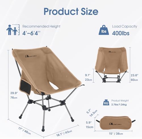 MOON LENCE Portable Camping Chair Plus, Larger & Roomier, Compact and Lightweight, Folding Chair for Backpacking Hiking Beach, Ultralight Camp Chair 330Lbs Capacity