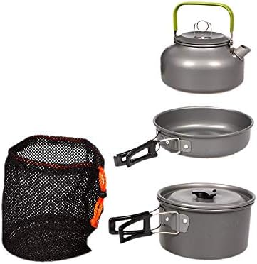 JZK Camp Cookware 2-3 People Set, Pan Pot Teapot Lightweight Outdoor Portable Camping Cooker Set for Trekking Hiking BBQ Picnic Campfire