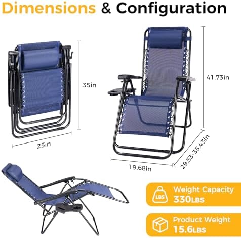 NEWBULIG Zero Gravity Chairs Set of 4, Folding Lounge Recliner Chair