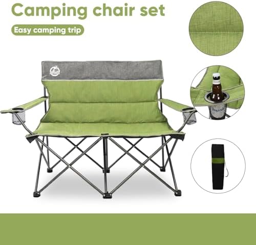 Northroad Outdoor Camping Chair Set of 3,Folding Padded Camp Chair,Collapsible Conversation Set w/1 Sofa,2 Single Chairs for Family Patio,Beach (Green)