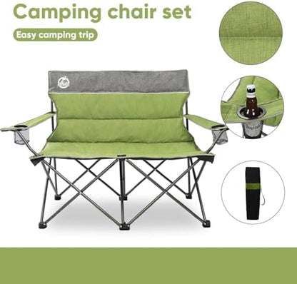 Northroad Outdoor Camping Chair Set of 3,Folding Padded Camp Chair,Collapsible Conversation Set w/1 Sofa,2 Single Chairs for Family Patio,Beach (Green)