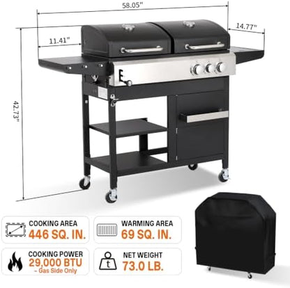 Propane Gas and Charcoal Combo Grill with Side Burner
